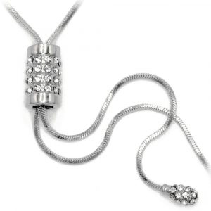 Shining CZ Long Chain Y Necklace (Silver-plated)