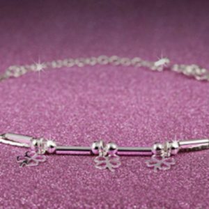 Sterling Silver Clover and Bead Charms Bracelet