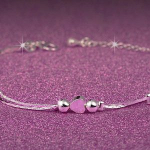 Sterling Silver Beads and Hearts Bracelet